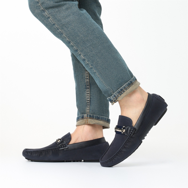 Men's Horsebit Moccasin Loafer Shoes - NAVY - 7